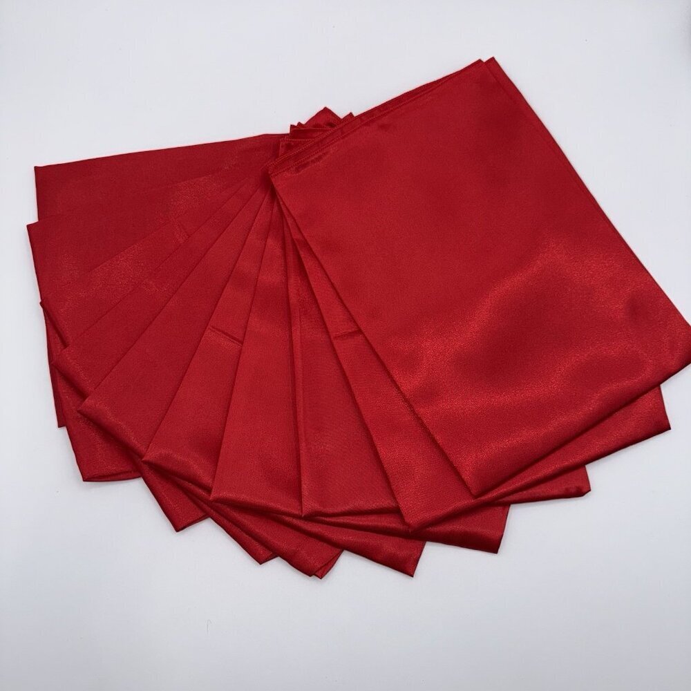 NIP Set Of 10 Red Satin Dinner Napkins 20” X 20” unbranded